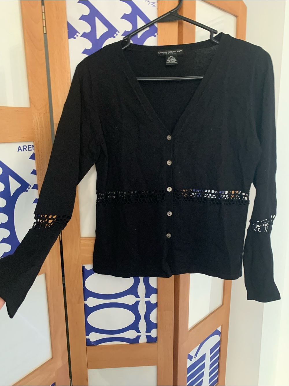 Sarah Spencer Black Crochet-Trim Button Cardigan